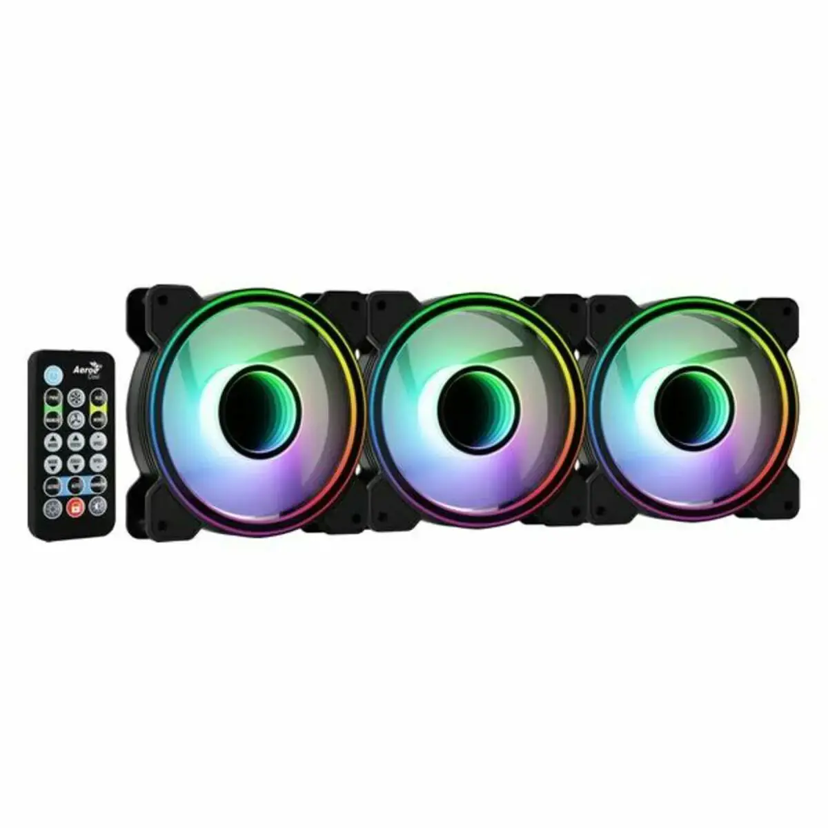 "Aerocool MIRAGE12PRO" komplektas 3xFan PC 12cm ARGB 6 kontaktų Hub Silent Black, Ventiliatorius, 12 cm, 1300 aps/min, 17,8 dB, 45,7 cfm, juodas