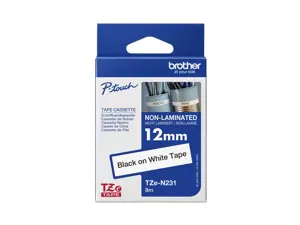 Brother Nelaminuota juoda ant baltos juostelė, Juoda ant baltos, TZ, Juoda, Terminis perkėlimas, Brother, PT-200, PT-210E, PT-220, PT-300, PT-310, PT-340, PT-340C, PT-350, PT-540, PT-540C, PT-550,...