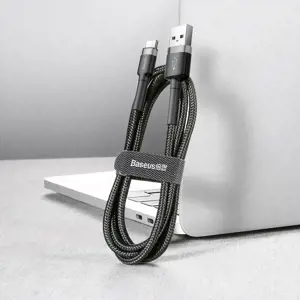 "Baseus Cafule Cable" patvarus nailono kabelis USB / USB-C QC3.0 2A 2M juodai pilkas (Juoda-pilka)