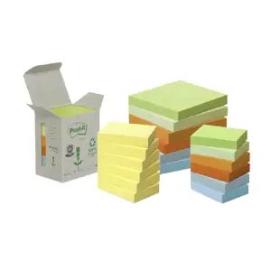 Lipnūs lapeliai POST-IT RECYCLED ekologiški, 76 x 76 mm, geltona sp., 6 vnt./pak.