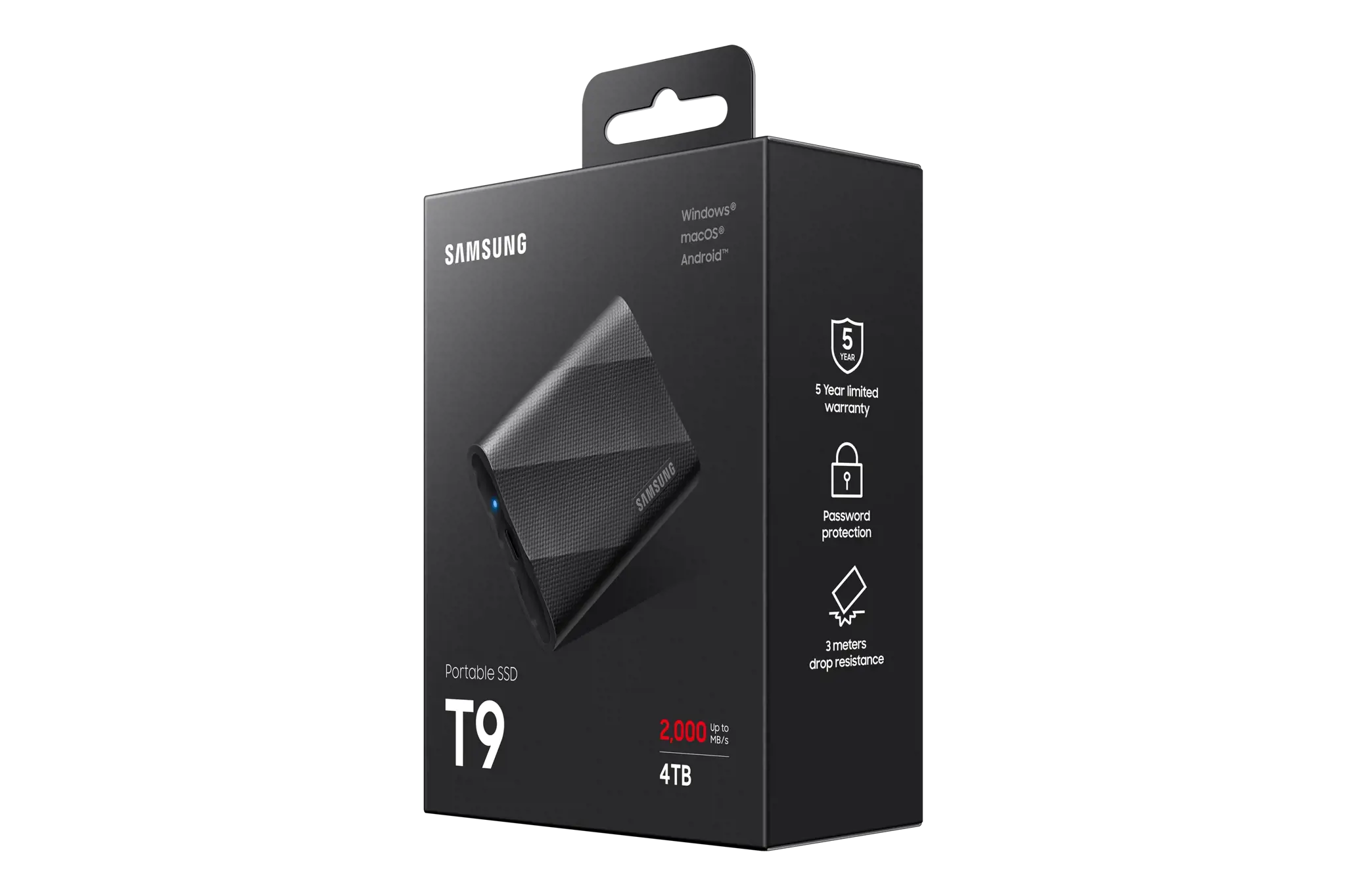 "Samsung" MU-PG4T0B, 4 TB, C tipo USB, 3.2 Gen 2 (3.1 Gen 2), 2000 MB/s, apsauga nuo slaptažodžio, juoda