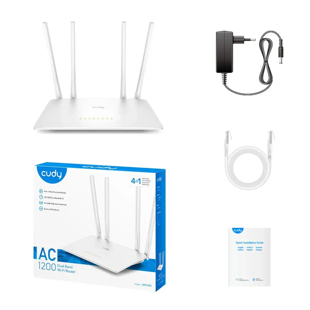 Cudy WR1200 belaidis maršrutizatorius Fast Ethernet Dviejų dažnių (2,4 GHz / 5 GHz) baltas