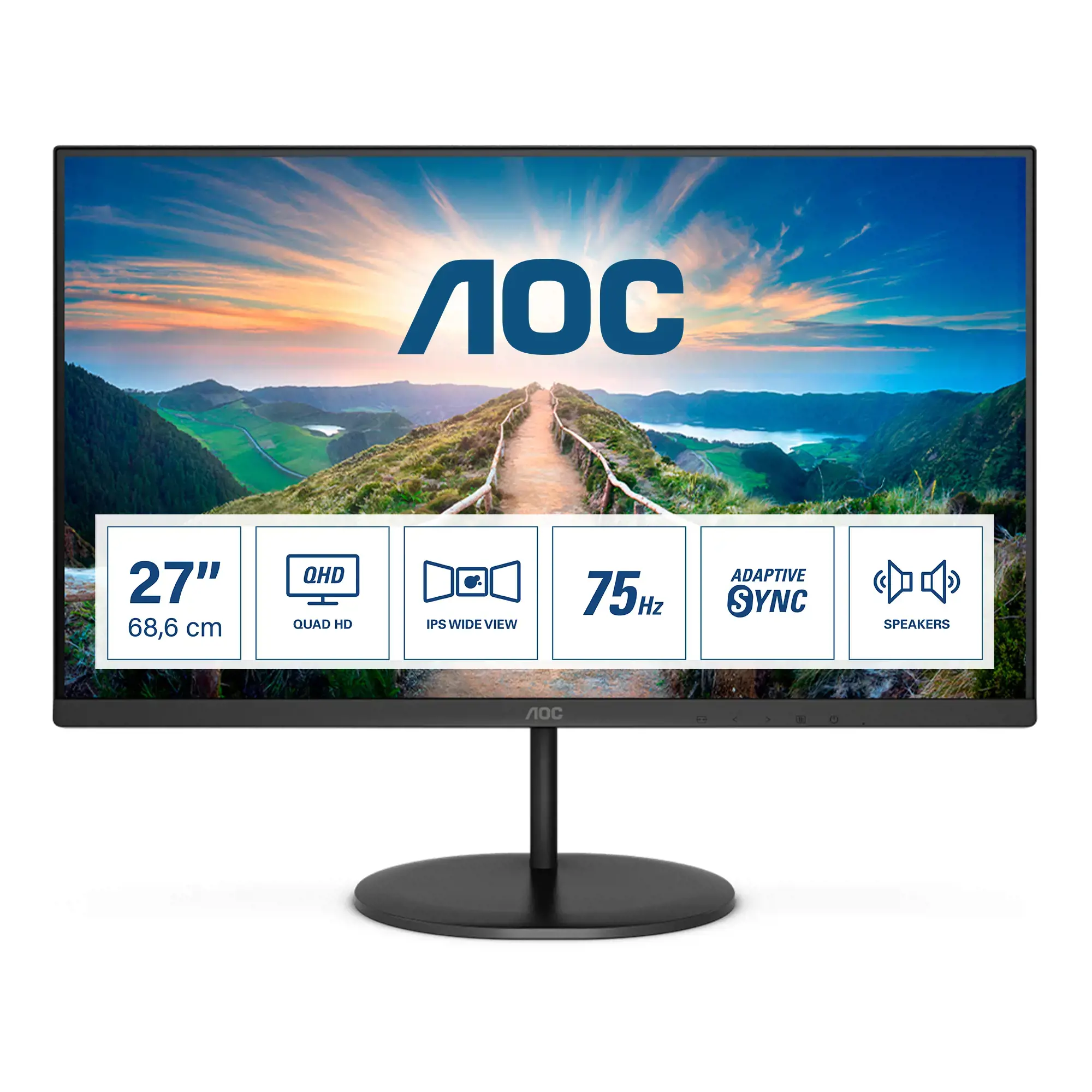 Monitorius AOC V4 Q27V4EA, 68.6 cm (27"), 2560 x 1440 pixels, 2K Ultra HD, LED, 4 ms, Black