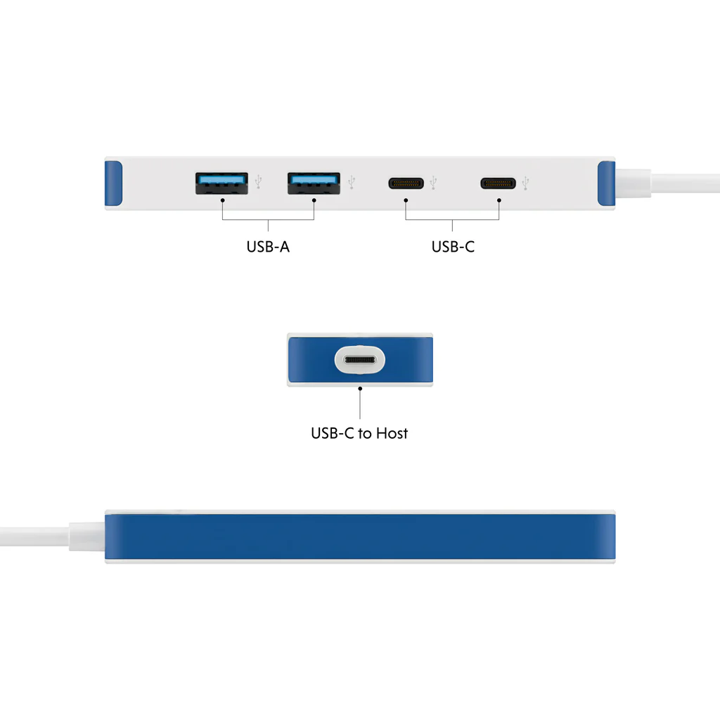 Hyper HyperDrive Flex 4 Port USB-C Combo Hub, White/Blue | HD5200BUGL