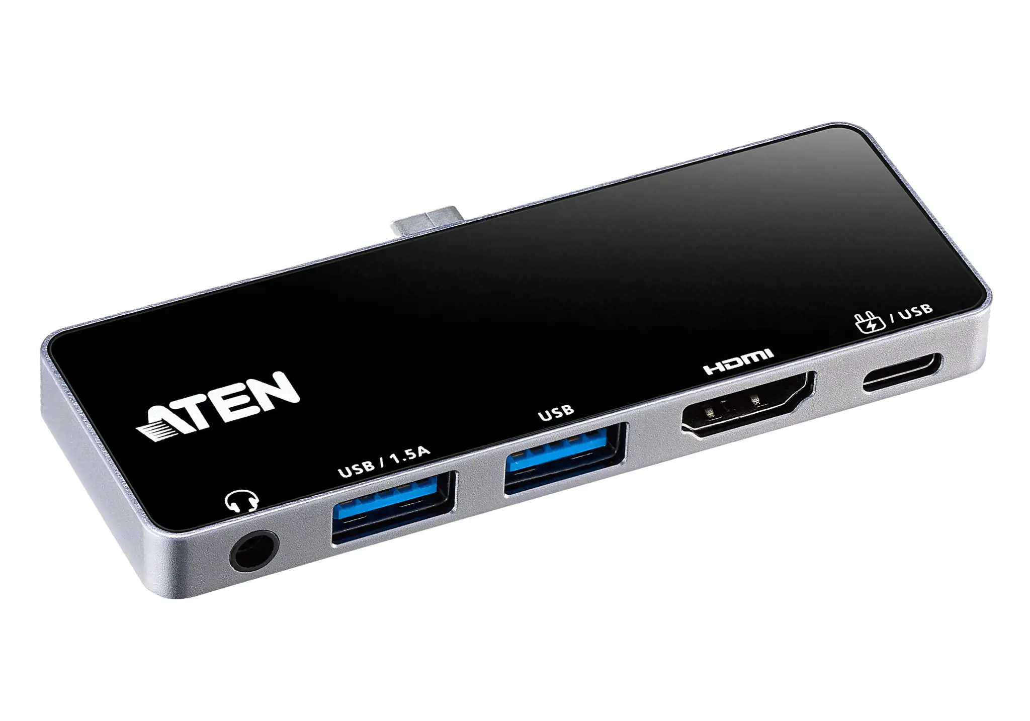 ATEN USB-C kelioninis dokas su maitinimo jungtimi, universalus, C tipo USB, juodas, sidabrinis