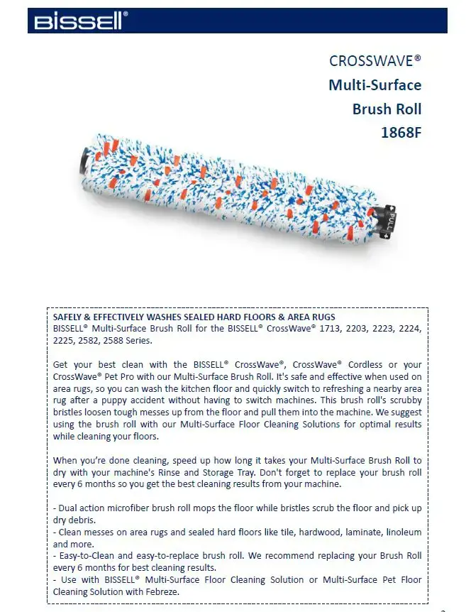 "Bissell CrossWave Multi" įvairių paviršių šepečių ritinys 1 vnt.