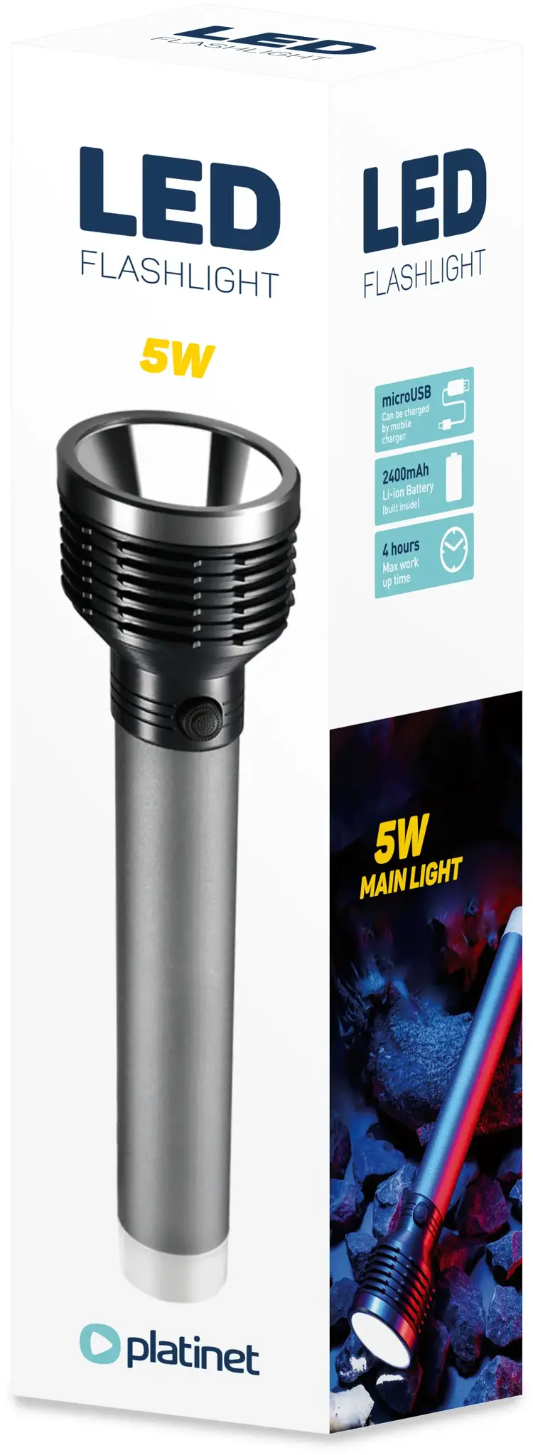 Platinet žibintuvėlis 5W 2400mAh, pilkos spalvos (45771)