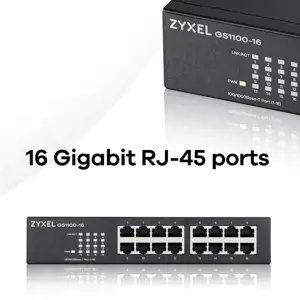 Zyxel GS1100-16, nevaldomas, Gigabit Ethernet (10/100/1000), montuojamas į stovą, montuojamas ant sienos