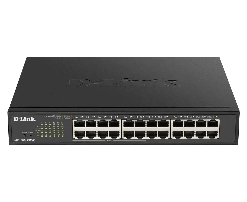 D-Link DGS-1100-24PV2, valdomas, L2, Gigabit Ethernet (10/100/1000), dvipusis duomenų perdavimas, maitinimas per Ethernet (PoE), montavimas į stovą