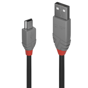 Lindy 1m USB 2.0 Type A to Mini-B Cable, Anthra Line, 1 m, USB A, Mini-USB B, USB 2.0, 0.48 Gbit/s,…