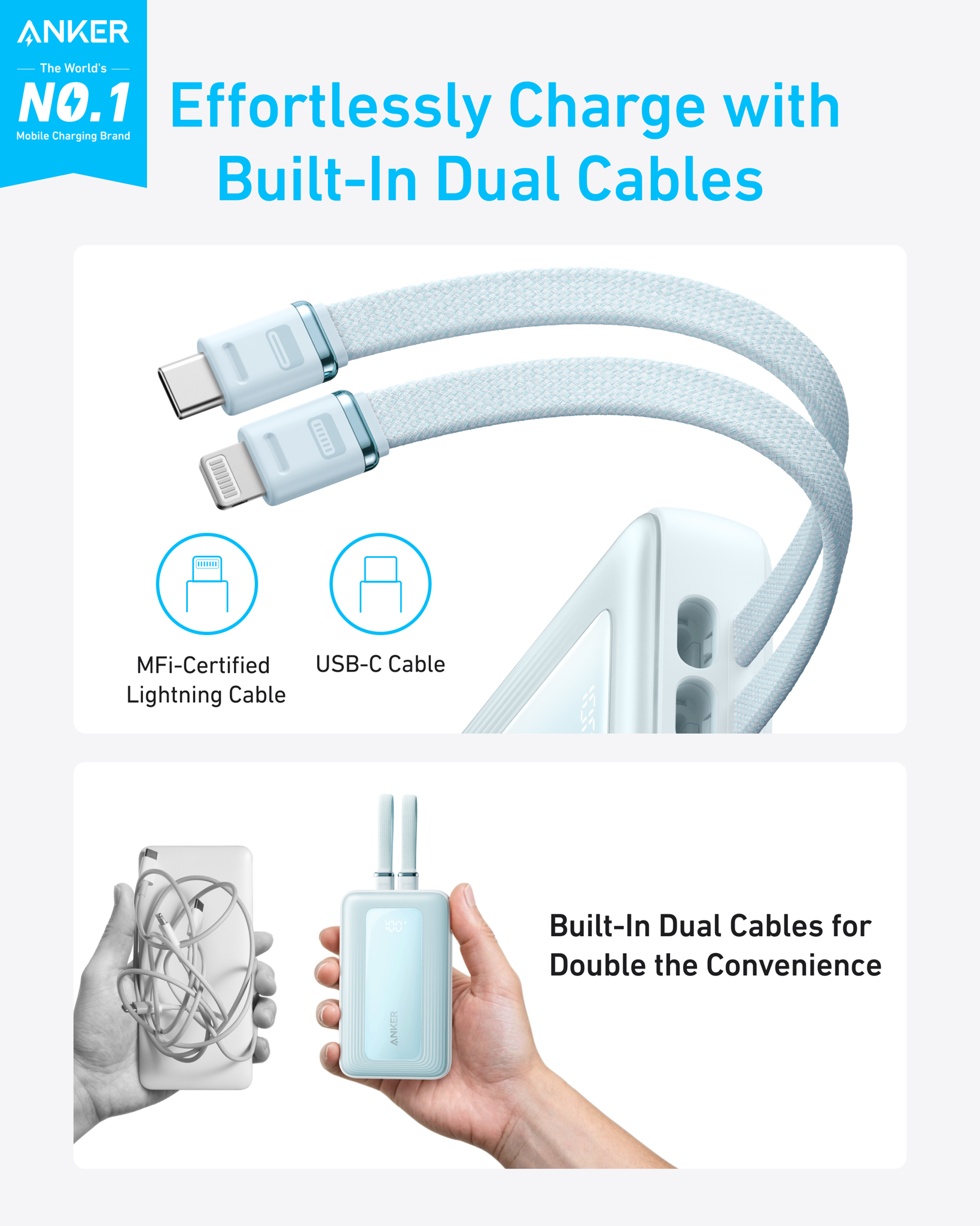 POWER BANK USB 10000MAH 30W/USB-C+LIGHTNING A1680031 ANKER