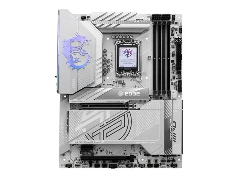 Mainboard MSI Intel Z890 LGA1851 ATX Memory DDR5 Memory slots 4 1xPCI-Express 1x 2xPCI-Express 16x 5xM.2 1xHDMI 1xAudio-In 1xAudio-Out 1xUSB 2.0 4xUSB 3.0 4xUSB 3.1 1xUSB-C 1xOptical S/PDIF 1xRJ45 2xThunderbolt MPGZ890EDGETIWIFI