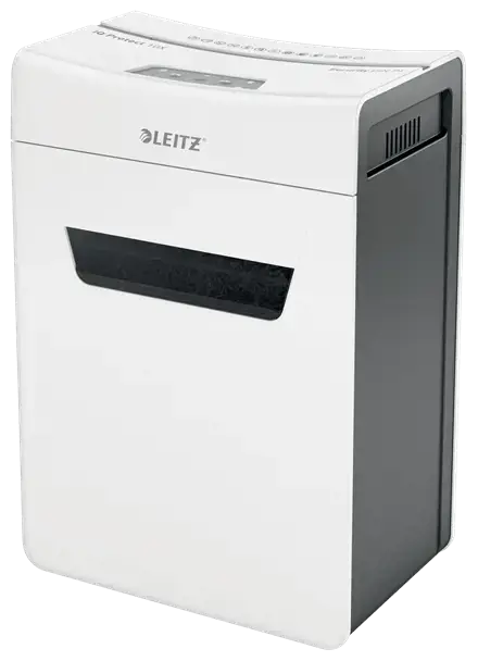 "Leitz IQ Protect Premium" popieriaus smulkintuvas 10X P4, 18 L, jutiklinis, 10 lapų, P-4, pilkas, baltas, 80 g/m²