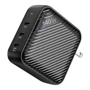 "INVZI GanHub" 3x USB-C tinklo įkroviklis, 140 W, EU/UK/AU/US (juodas)