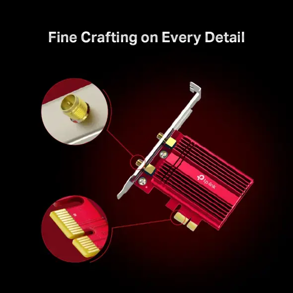 TP-Link Archer TX3000E, vidinis, belaidis, PCI Express, WLAN / Bluetooth, 2402 Mbps, juodas, raudonas