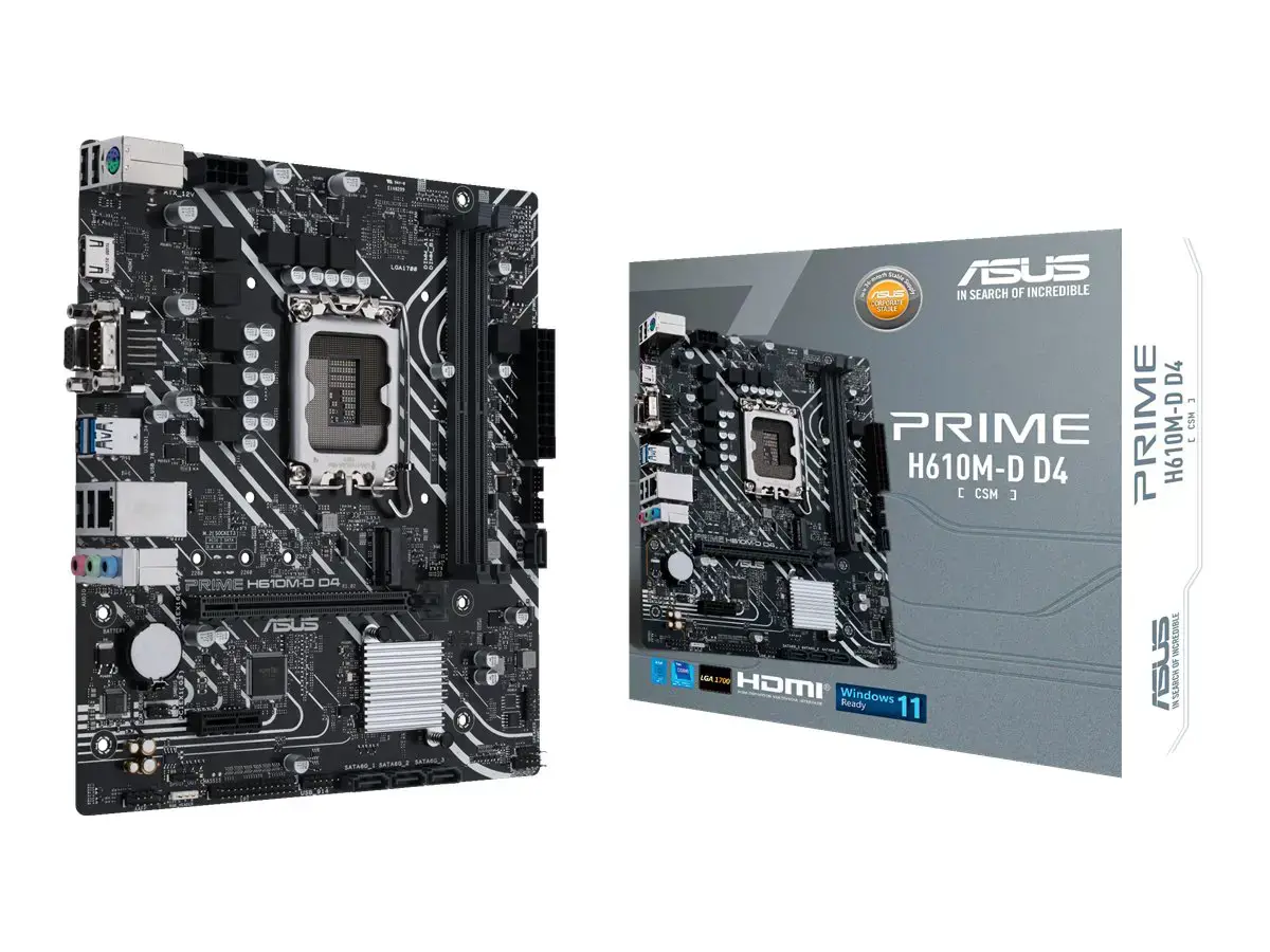 ASUS PRIME H610M-D D4, "Intel", LGA 1700, "Intel® Celeron®", "Intel® Core™ i3", "Intel® Core™ i3", "Intel® Core™ i5", "Intel® Core™ i7", "Intel® Core™ i9",..., DDR4-SDRAM, 64 GB, DIMM