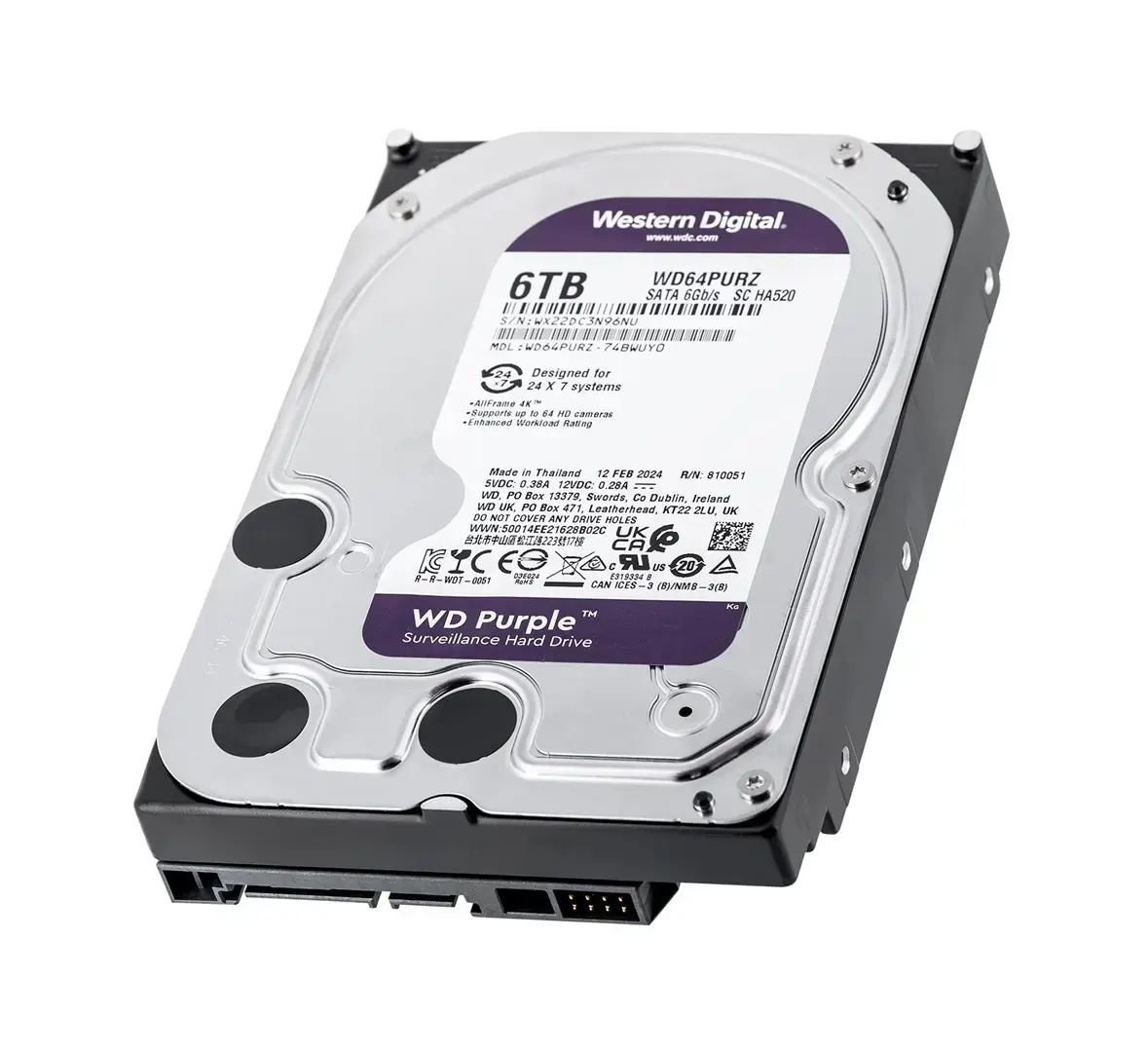 WD Purple 6TB SATA 3,5 colių vidinis kietasis diskas 256 MB spartinančiosios atminties
