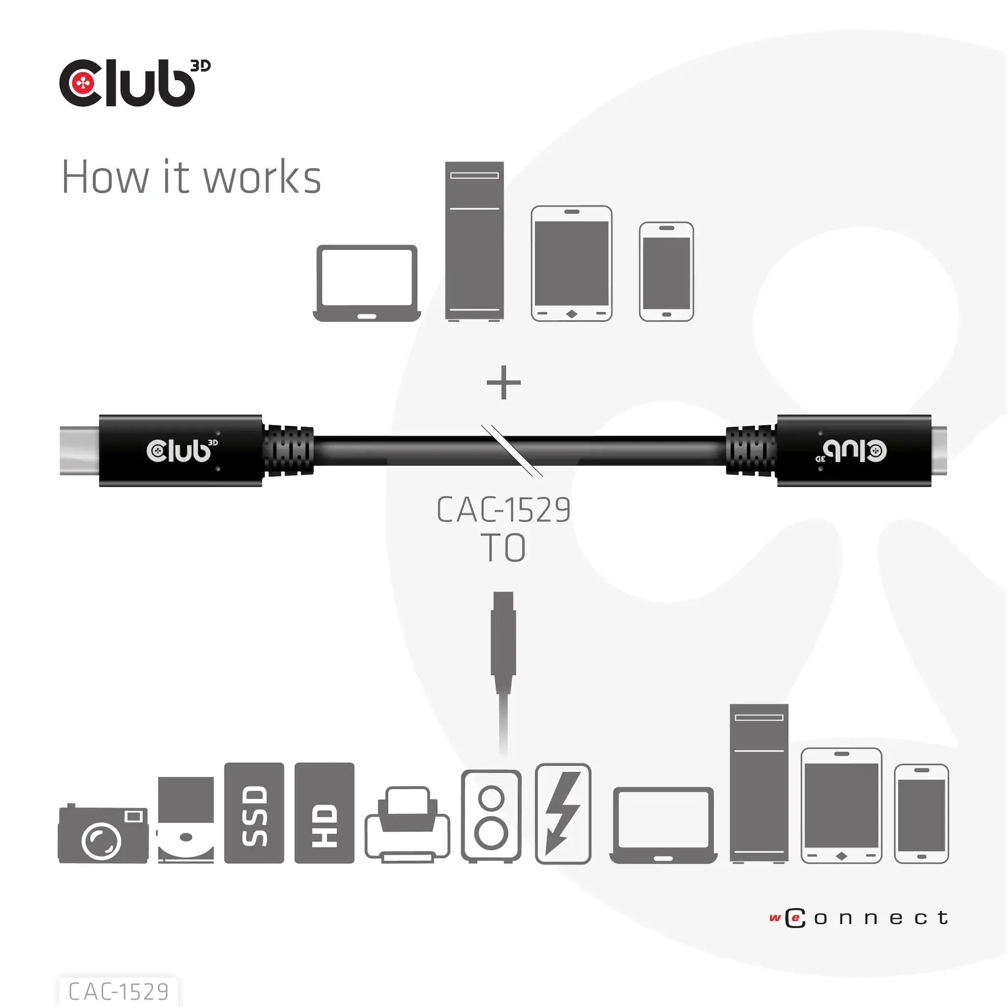 CLUB3D USB Gen1 Type-C Extension Cable 5Gbps 60W(20V/3A) 4K60Hz M/F 2m/6.56ft, 2 m