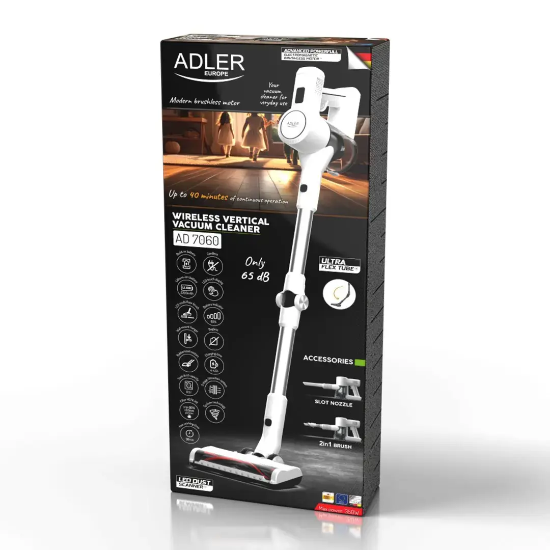 Adler Vacuum Cleaner | AD 7060 | Cordless operating | 350 W | 22 V | Operating time (max) 35 min | White | Warranty 24 month(s)
