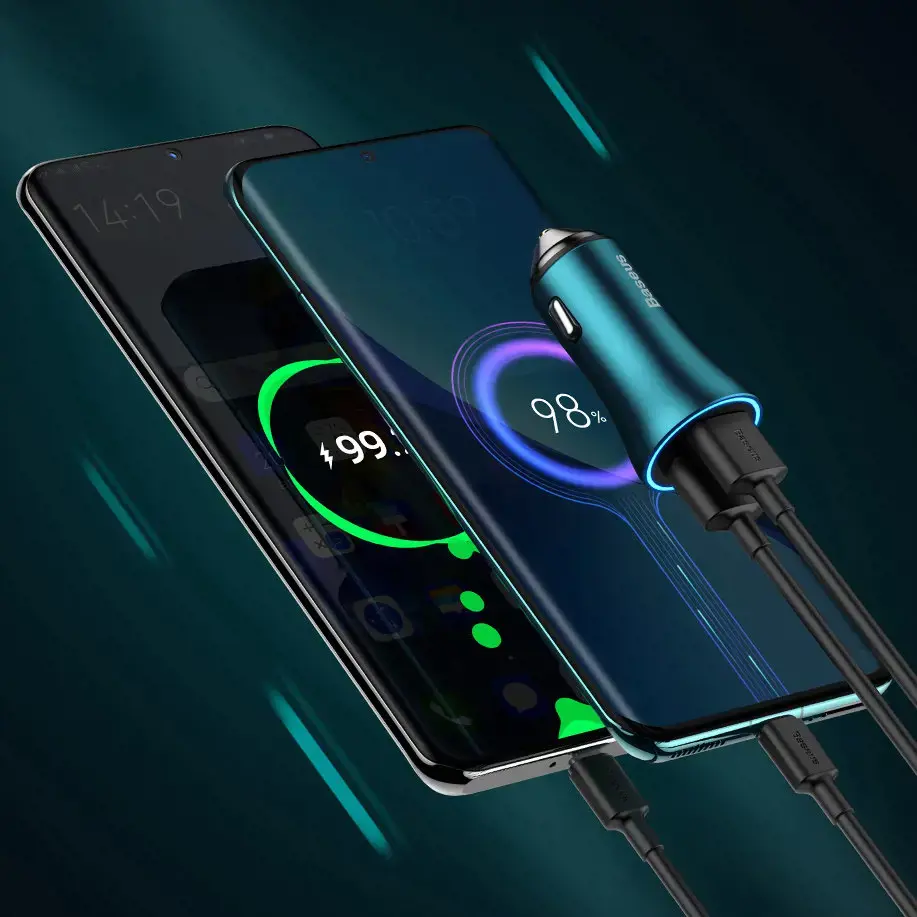 Baseus Golden Contactor Max car charger, 2x USB, 60W (blue)