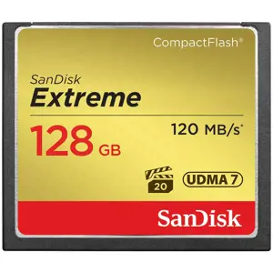 SanDisk Extreme CF 120MB/s, 85MB/s write, UDMA7, 128GB; EAN: 619659124748