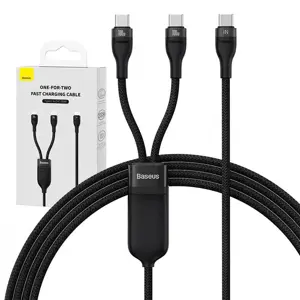 USB 2in1 "Baseus Flash" serijos USB-C į USB-C 100W kabelis, 1,5 m (juodas)