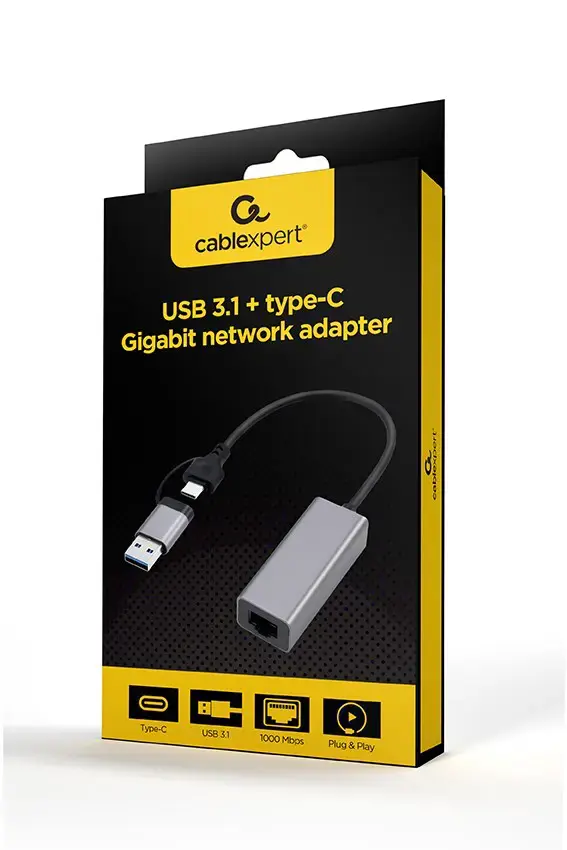 Gembird A-USB3AC-LAN-01 USB 3.1 + C tipo Gigabitinio tinklo adapteris, erdviai pilkas