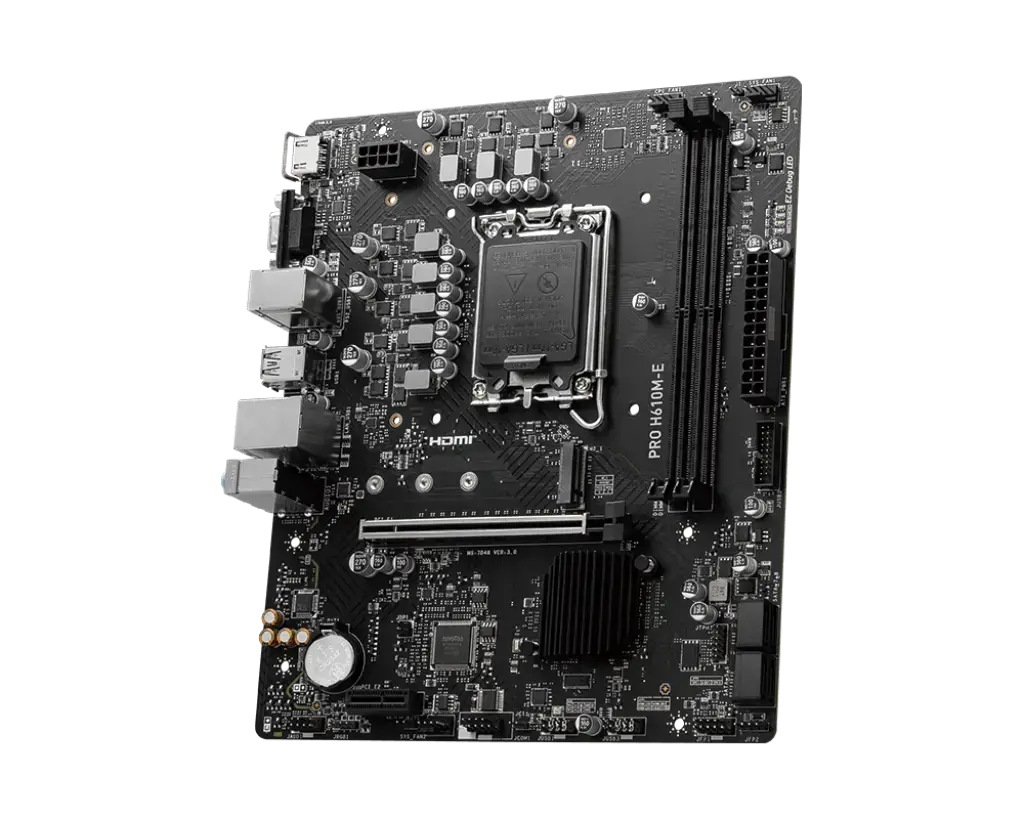 MSI PRO H610M-E, "Intel", LGA 1700, "Intel® Celeron®", "Intel® Core™ i3", "Intel® Core™ i5", "Intel® Core™ i7", "Intel® Core™ i9", "Intel Pentium G", LGA 1700, DDR5-SDRAM, 96 GB