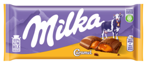Pieninis šokoladas iš Alpių pieno MILKA, su karamelės įdaru, 100 g, N
