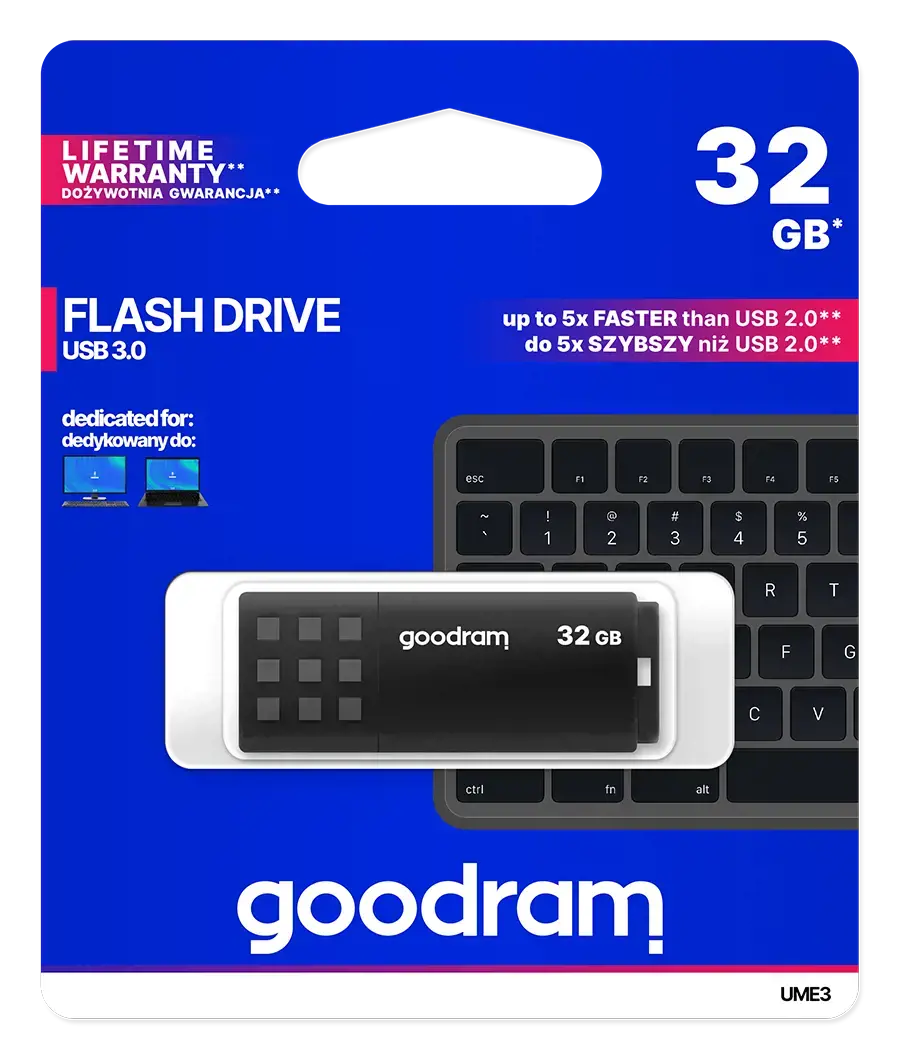 Goodram UME3, 32 GB, USB Type-A, 3.2 Gen 1 (3.1 Gen 1), 60 MB/s, Cap, Black