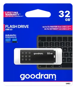 Goodram UME3, 32 GB, USB Type-A, 3.2 Gen 1 (3.1 Gen 1), 60 MB/s, Cap, Black