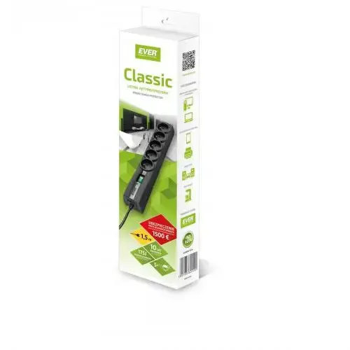 Ever CLASSIC 5 kintamosios srovės lizdas (-ai) 250 V juodas 1,5 m