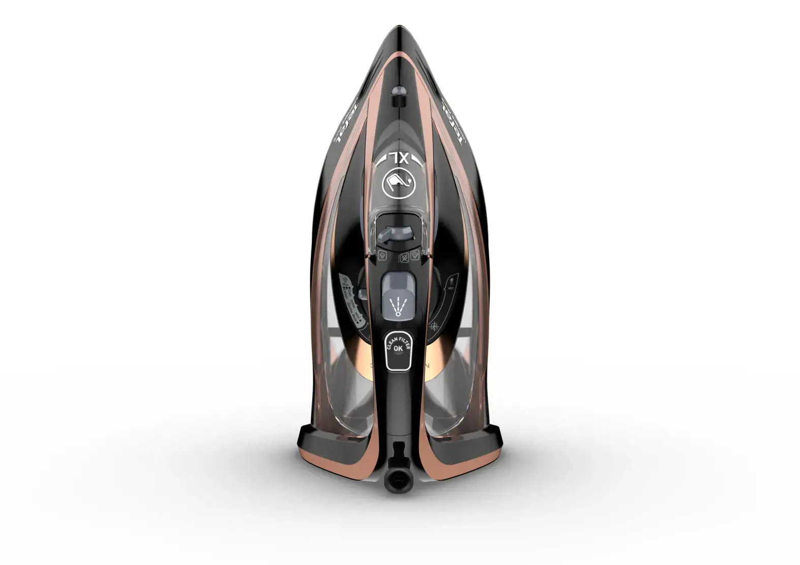 "Tefal Ultimate Pure FV9845", sausas ir garų lygintuvas, "Durilium Autoclean" padas, 3 m, 260 g/min, juodas, varinis, 60 g/min