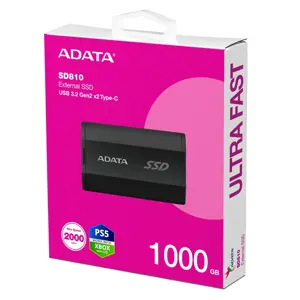 Išorinis SSD diskas ADATA SD810 1TB USB-C Įrašymo greitis 2000 MBajtų/sek Skaitymo greitis 2000 MBajtų/sek SD810-1000G-CBK