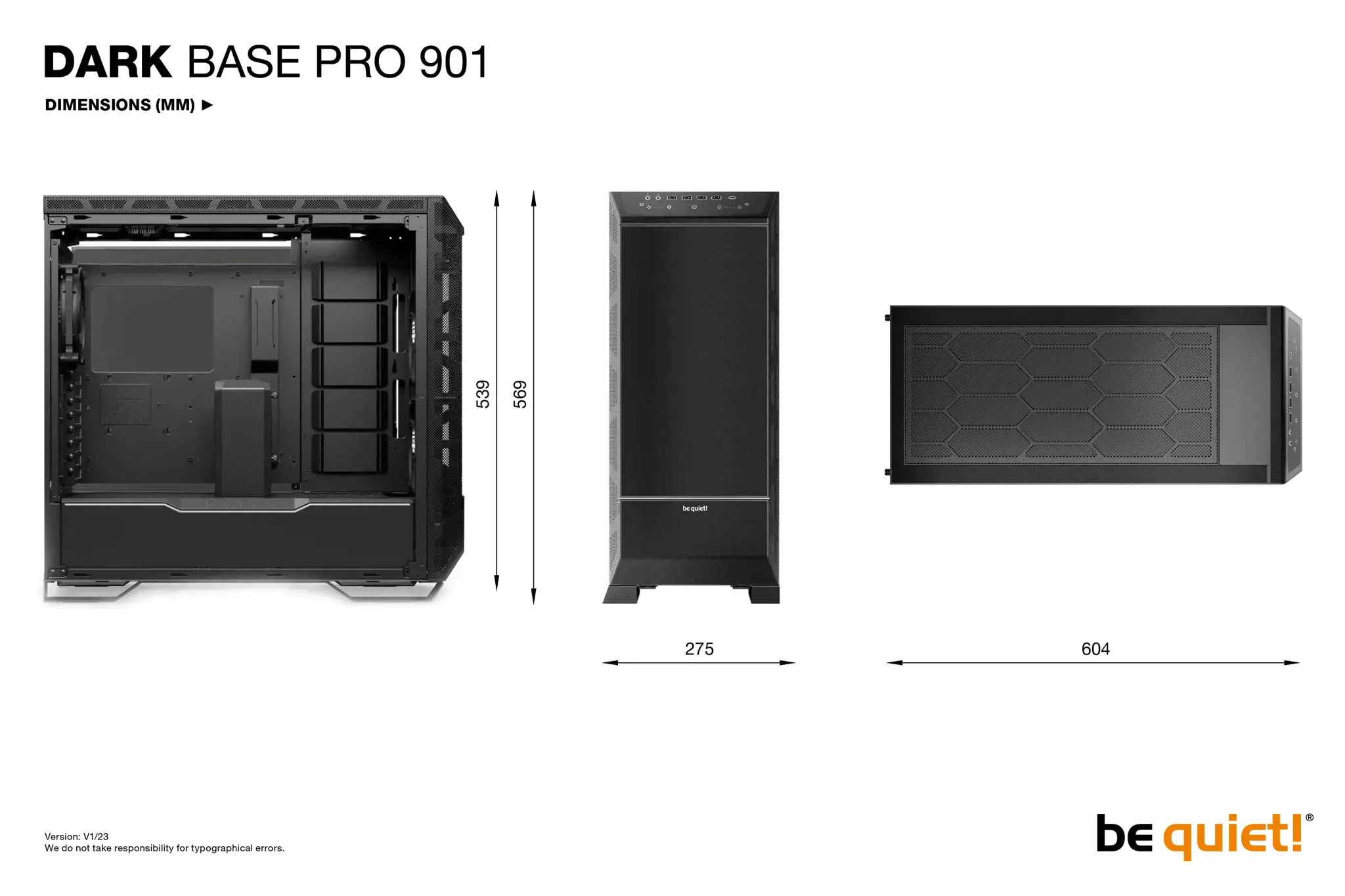 Būkite tylūs! DARK BASE PRO 901 | Juoda, Full Tower, Kompiuteris, Juoda, ATX, EATX, micro ATX, Mini-ATX, XL-ATX, Aliuminis, Stiklas, Plienas, Žaidimams