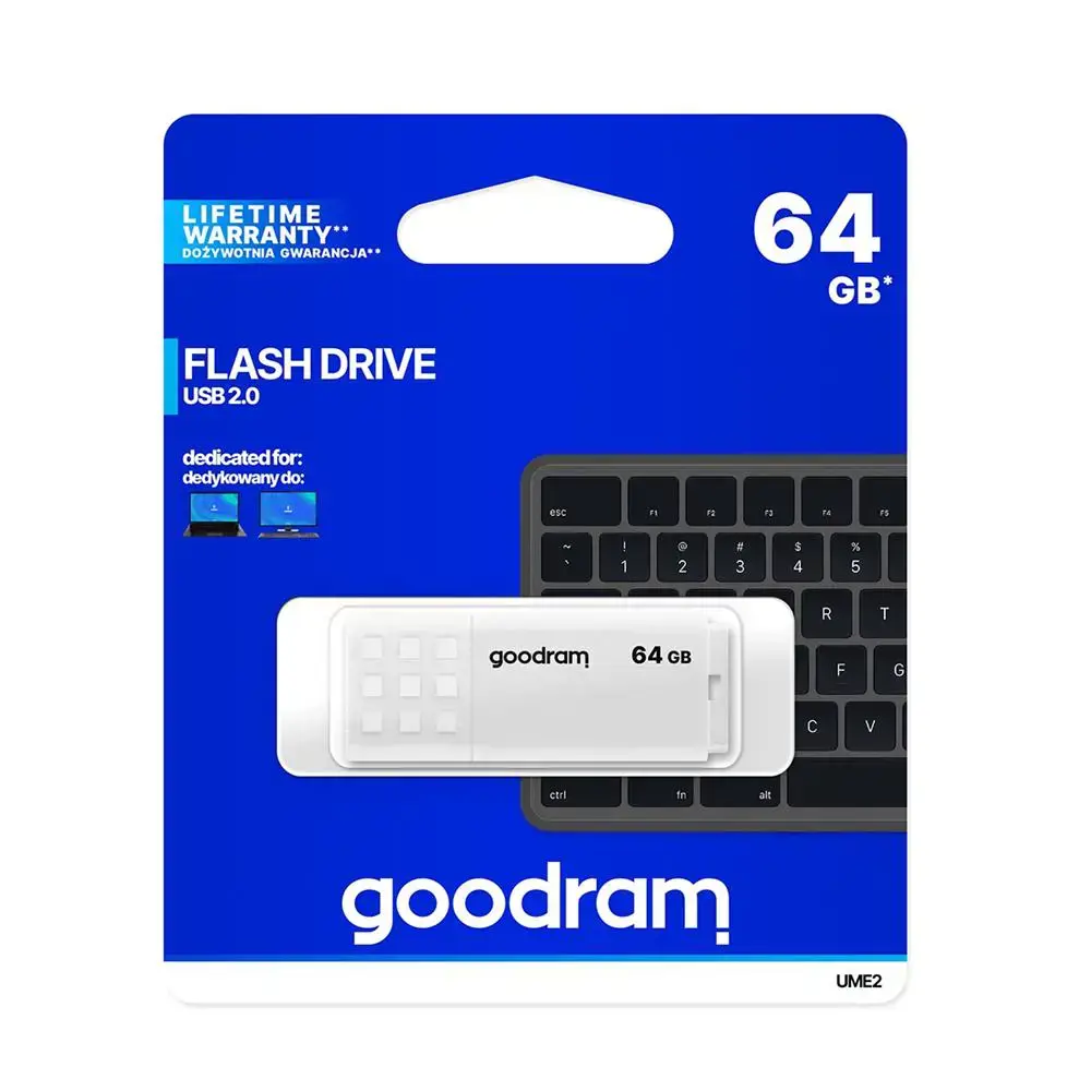 "Goodram UME2", 64 GB, A tipo USB, 2.0, 20 MB/s, dangtelis, balta
