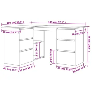 Kampinis rašomasis stalas, baltas, 145x100x76cm, mediena
