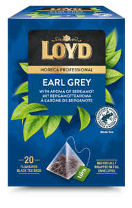 Juodosios arbatos gėrimas LOYD HORECA earl grey su bergamote, piramidės 20 x 2g