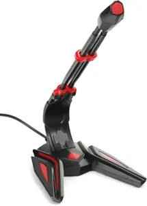 "Varr Gaming" 3,5 mm mikrofonas su stovu, reguliuojamas 180° kampu, valdymo skydelis (įjungimas / išjungimas, garsumas ir apšvietimas), mikrofono jautrumas -58±2 dB ir visakryptis, 3,5 mm jungtis, juoda / raudona, 1,5 m kabelis, mikrofonas ant stalo, -58 dB, 100 - 10000 Hz, 2200 Ω, 50 dB, visakryptis