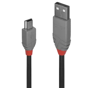 "Lindy" 5 m ilgio USB 2.0 tipo A-Mini-B kabelis, "Anthra Line", 5 m, USB A, Mini-USB B, USB 2.0, 48…