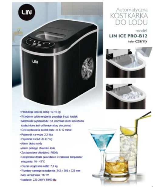 Nešiojamasis ledo gaminimo įrenginys LIN ICE PRO-B12 juodas