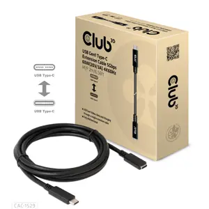 CLUB3D USB Gen1 Type-C Extension Cable 5Gbps 60W(20V/3A) 4K60Hz M/F 2m/6.56ft, 2 m