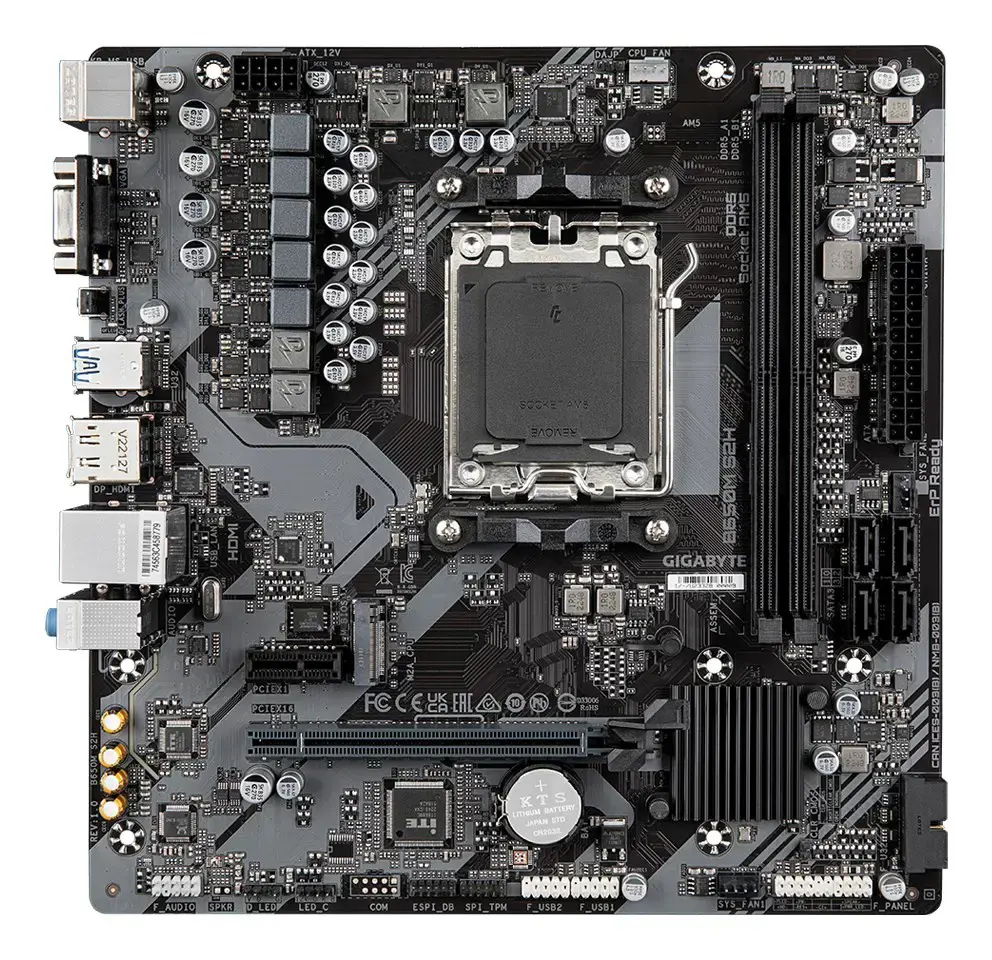 Pagrindinė plokštė GIGABYTE AMD B650 SAM5 Micro-ATX Atmintis DDR5 Atminties lizdai 2 1xPCI-Express 3.0 1x 1xPCI-Express 4.0 16x 1xM.2 1x15pin D-sub 1xHDMI 1xDisplayPort 4xUSB 2.0 2xUSB 3.2 1xPS/2 1xRJ45 3xAudio prievadas B650MS2H
