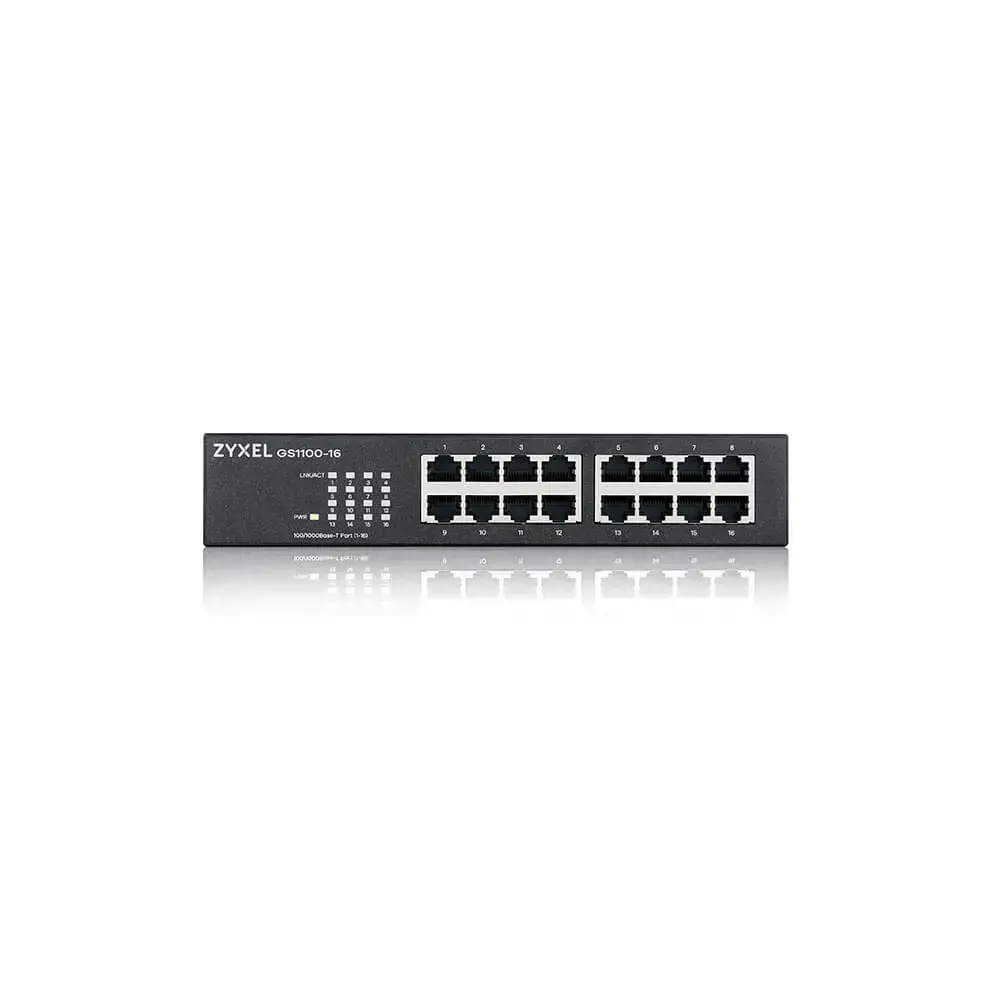 Zyxel GS1100-16, nevaldomas, Gigabit Ethernet (10/100/1000), montuojamas į stovą, montuojamas ant sienos