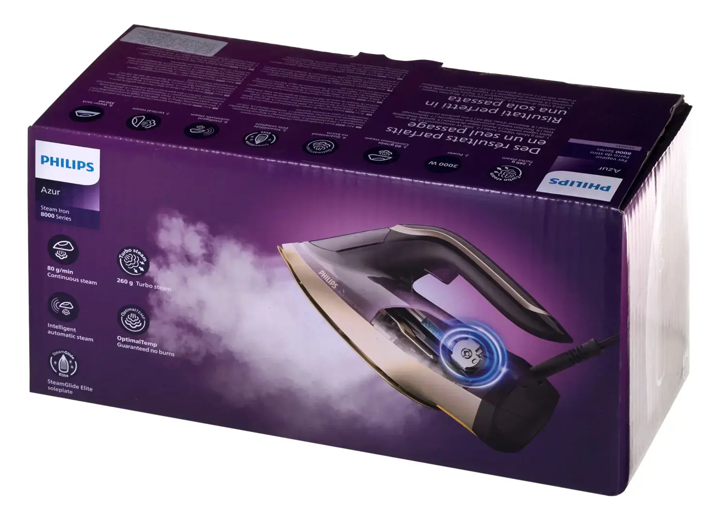 "Philips" DST8040/30, garų lygintuvas, "SteamGlide Elite" padas, 2,5 m, 260 g/min, alyvinis, 55 g/min