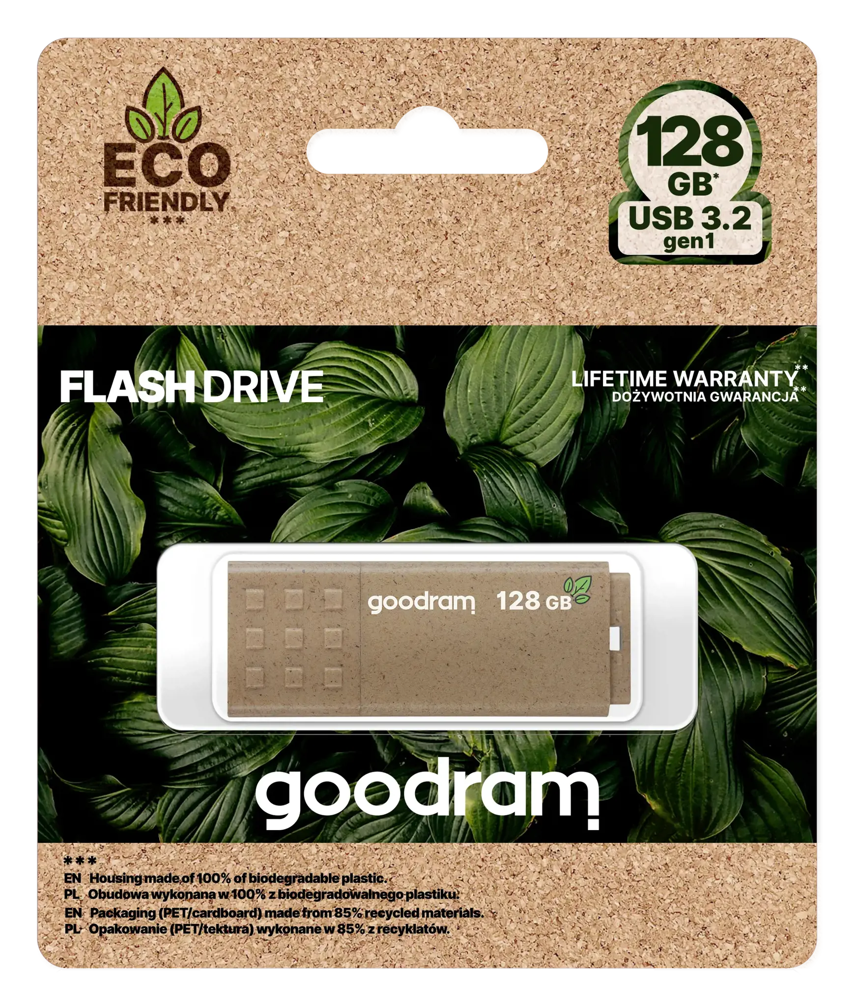 "Goodram UME3 Eco Friendly", 128 GB, A tipo USB, 3.2 Gen 1 (3.1 Gen 1), 60 MB/s, dangtelis, rudos spalvos