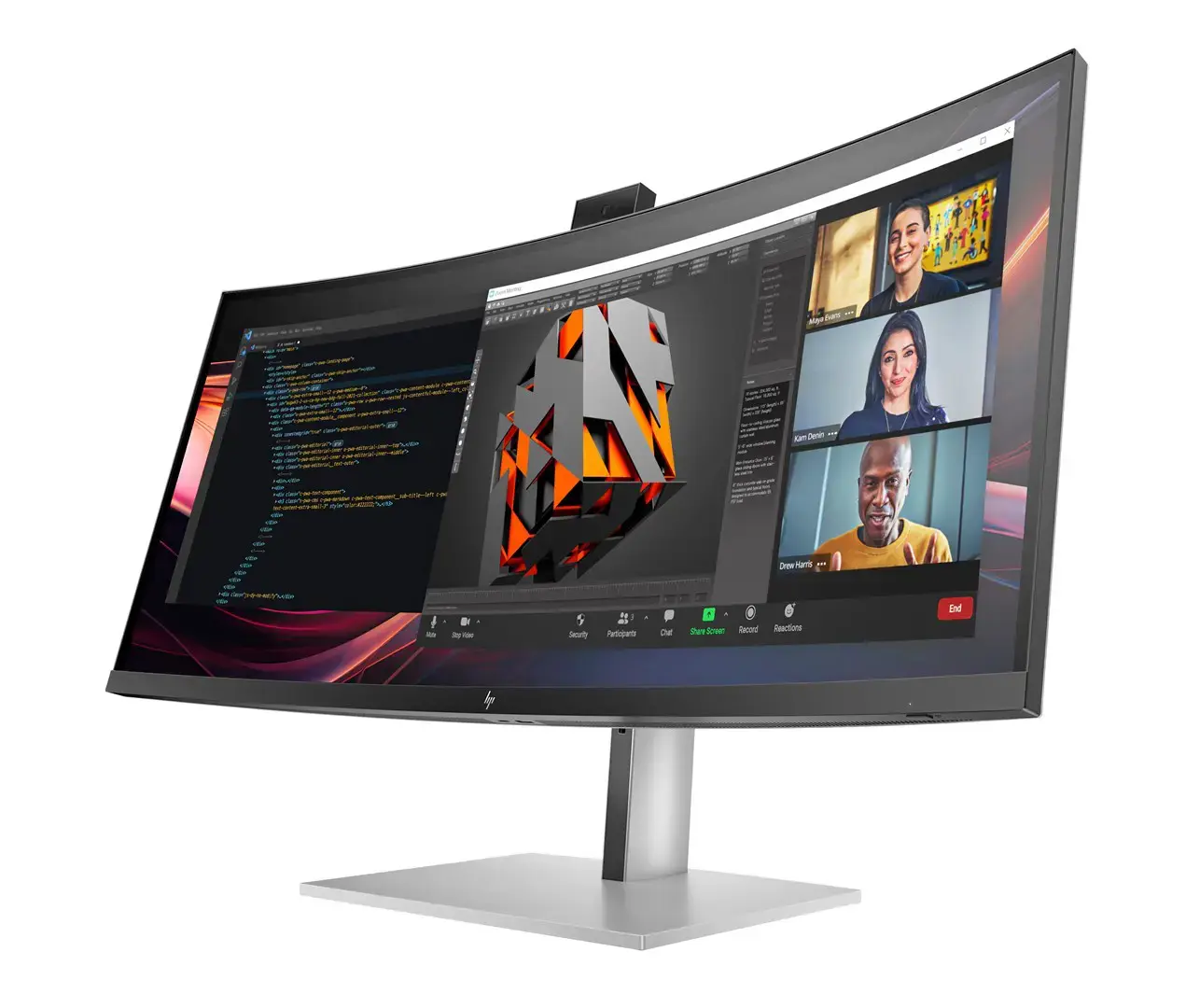 HP 734pm Series 7 Pro Curved Conferencing Monitor - 34" 3440x1440 WQHD 400-nit 120Hz AG, Curved, IPS HDR, USB-C(100W/65W/15W)/HDMI/DisplayPort Daisy-Chain, 5x USB-A, speakers, 5MP webcam, RJ-45 LAN, height adjustable/tilt/swivel, 3 years