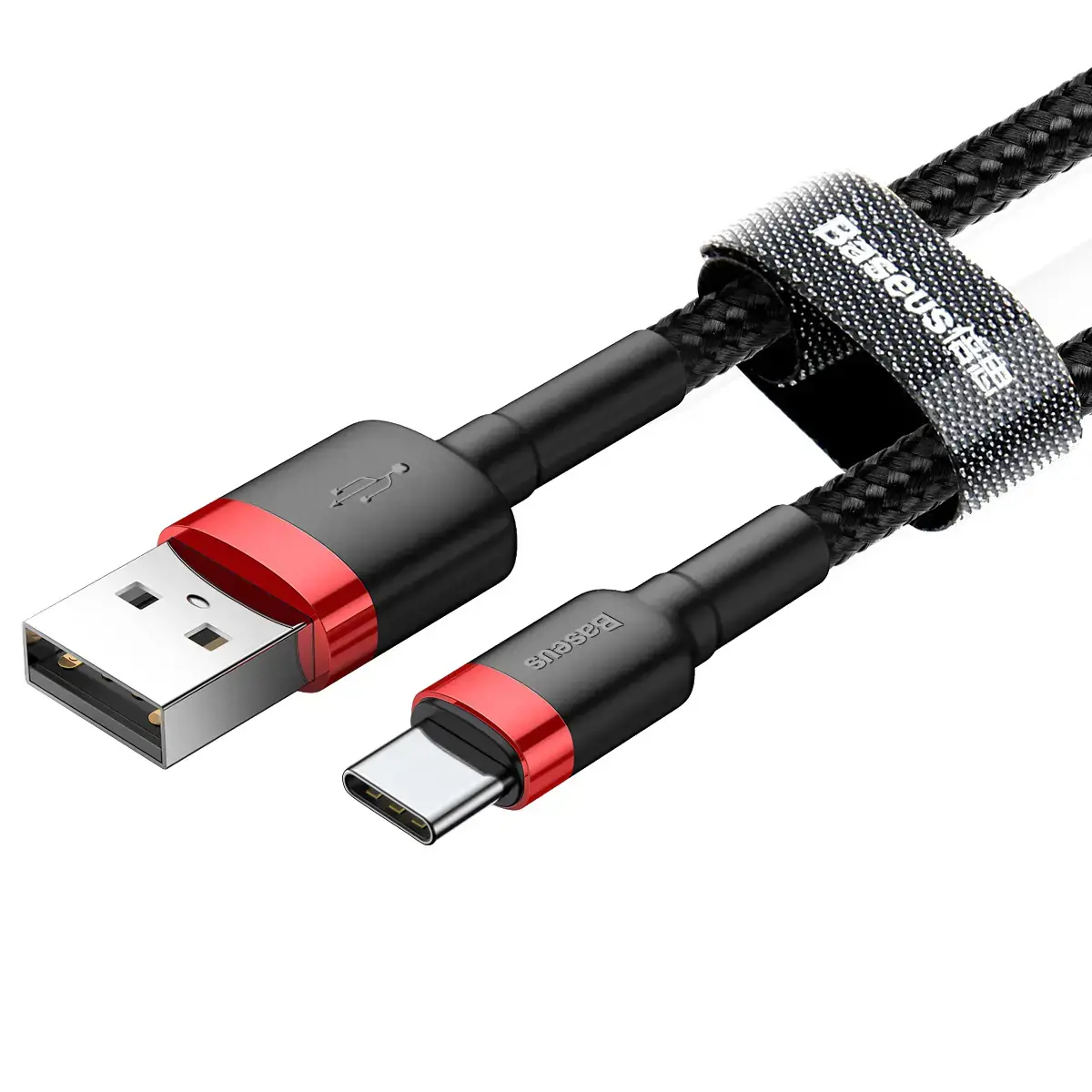 "Baseus Cafule Cable" tvirtas nailono kabelis USB / USB-C QC3.0 3A 1 m juodas+raudonas (juodas + raudonas)