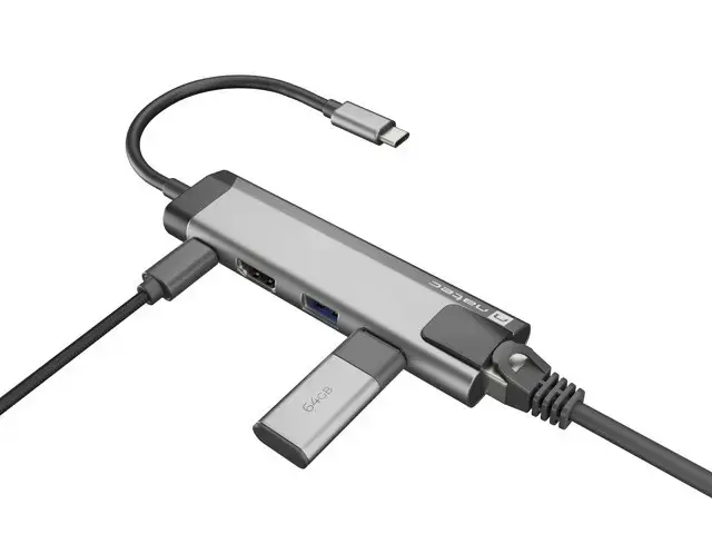 "NATEC Multiport Fowler Go USB-C -> šakotuvas USB 3.0 x2 HDMI 4K USB-C PD RJ45