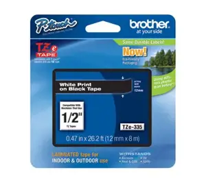 Brother TZe-335, balta ant juodos spalvos, TZe, 1,2 cm, 8 m, 1,2 cm
